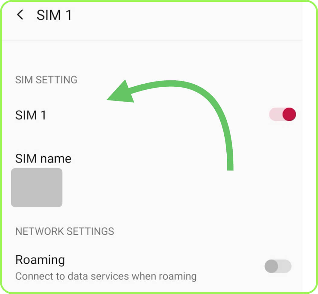 Android SIM settings screen (SIM 1) for managing a travel eSIM