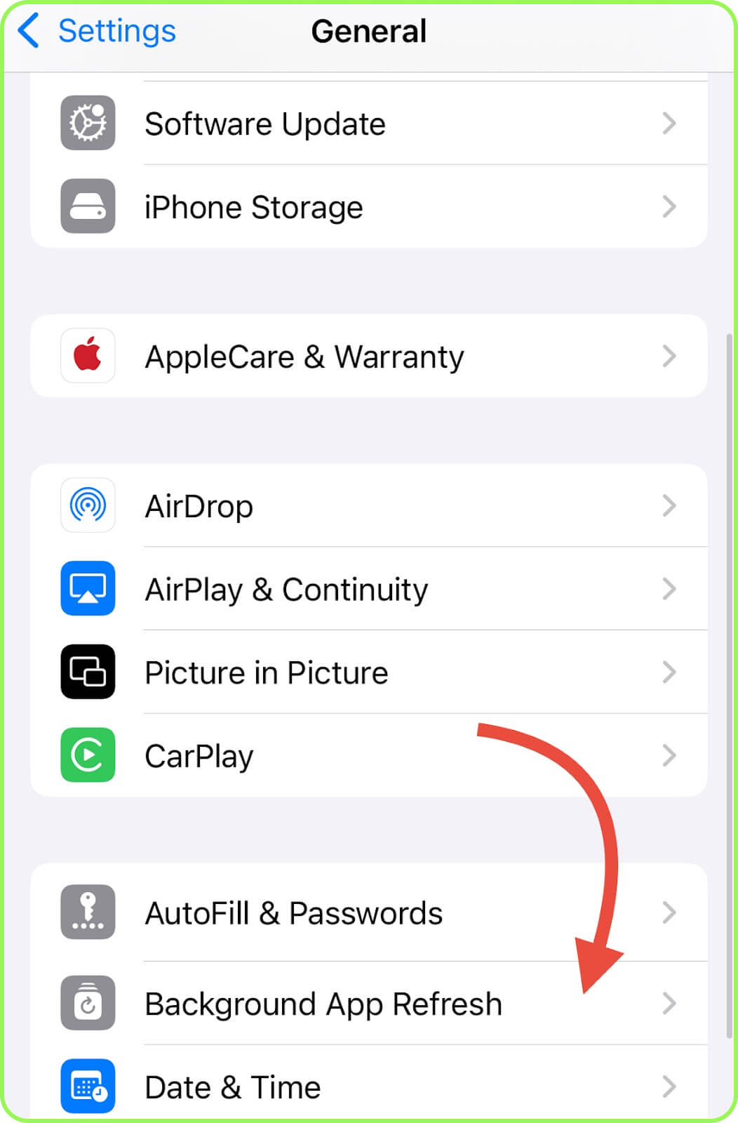 iPhone: Go to Settings, General, Background App Refresh», scroll to Google Maps, and switch it off