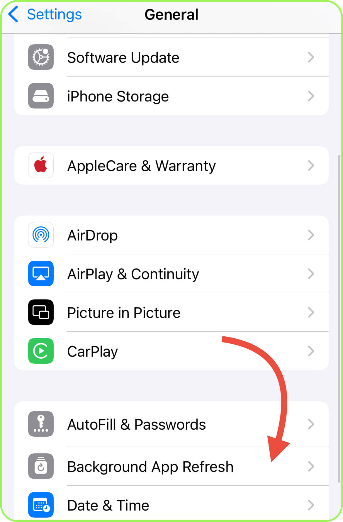 iPhone: Open Settings, go to General, tap Background App Refresh, find TikTok, and turn it off