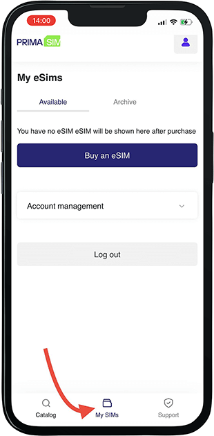 Purchased eSIM in PrimaSIM app