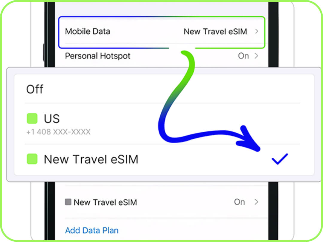 select your travel esim line from the list